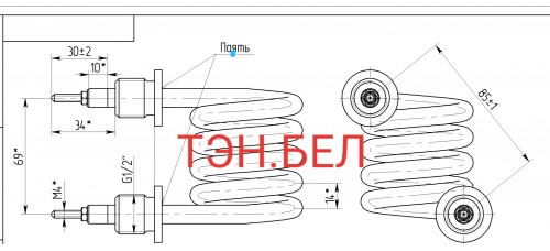 ТЭН-83А10/2,0J220 для электрокипятильника КНЭ-50-01 Дебис